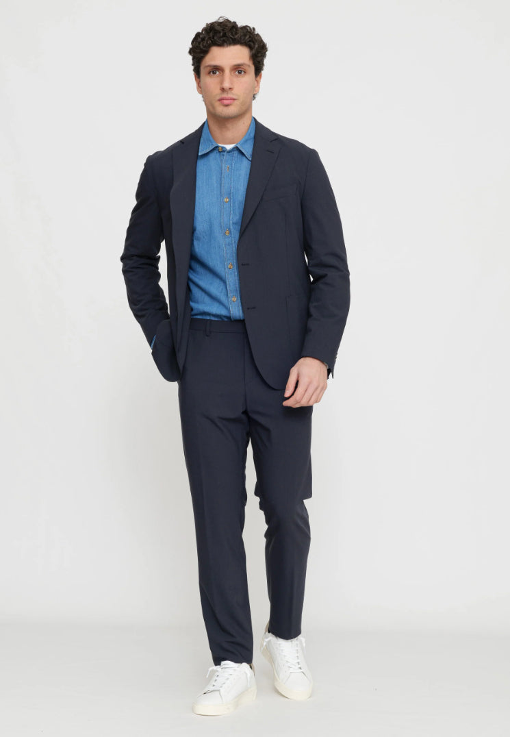 BOSS Slim-Fit Suit Trousers In Micro-Patterned Stretch Fabric