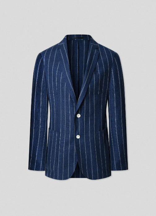 Hackett London Men's Wool Linen Basket Weave Stripe Blazer