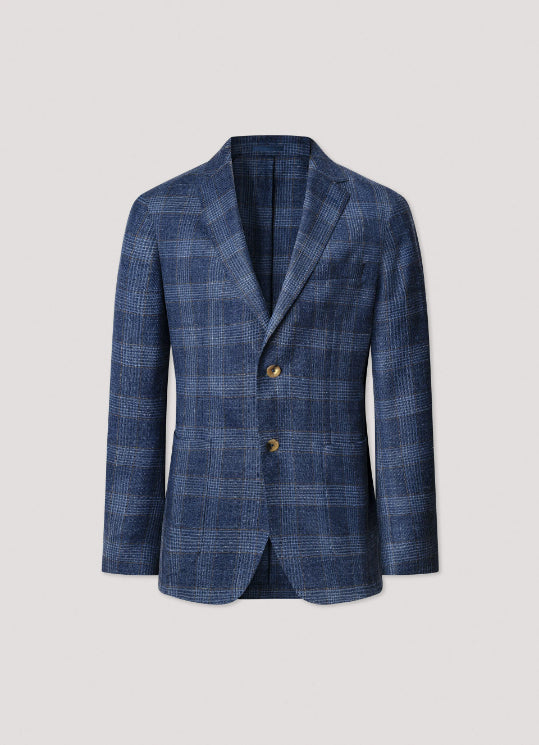 Hackett London Men's Wool Silk Linen Prince of Wales Blazer
