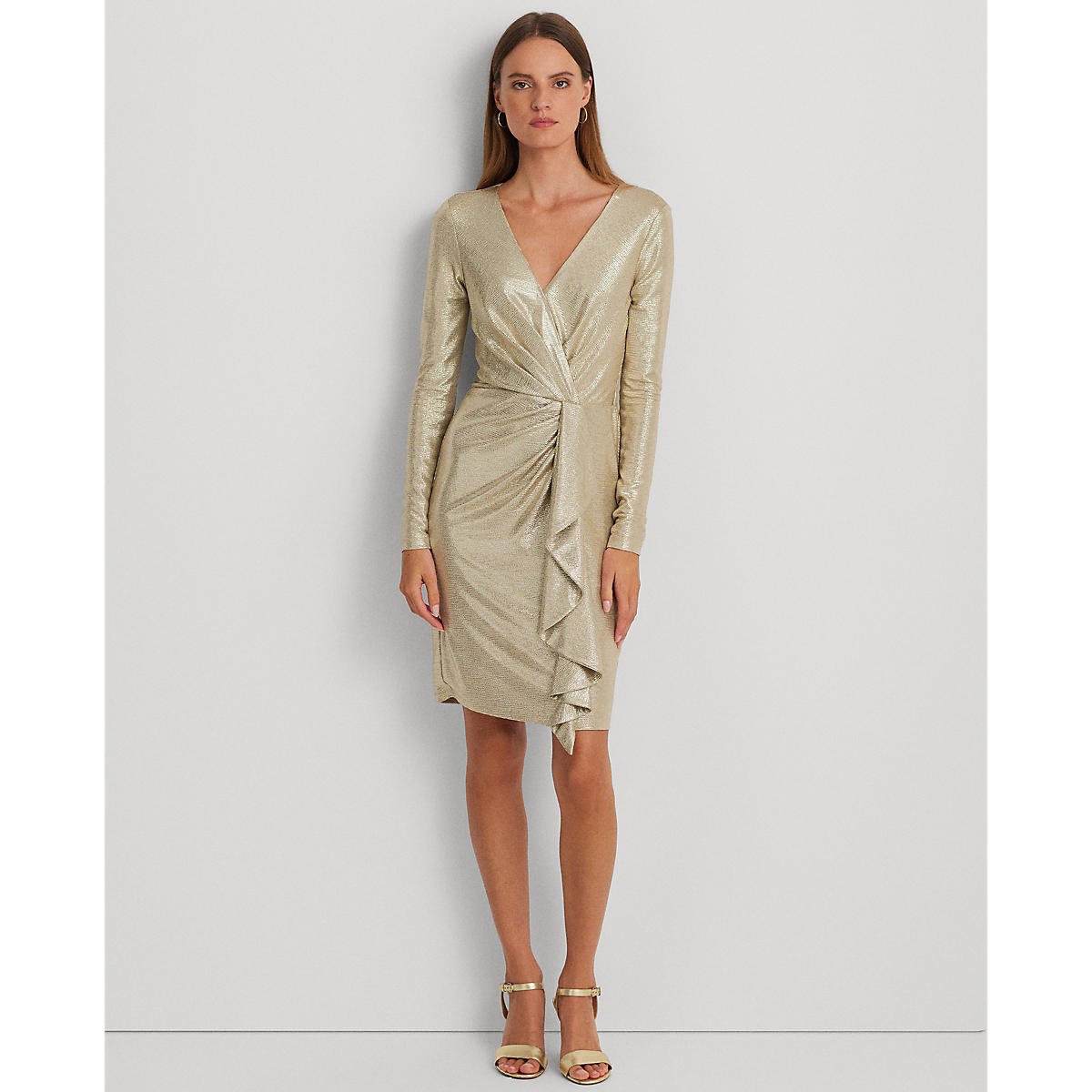 ralph lauren metallic knit dress Lauren Ralph Lauren Women's Metallic Knit Twist-Front Cape Gown