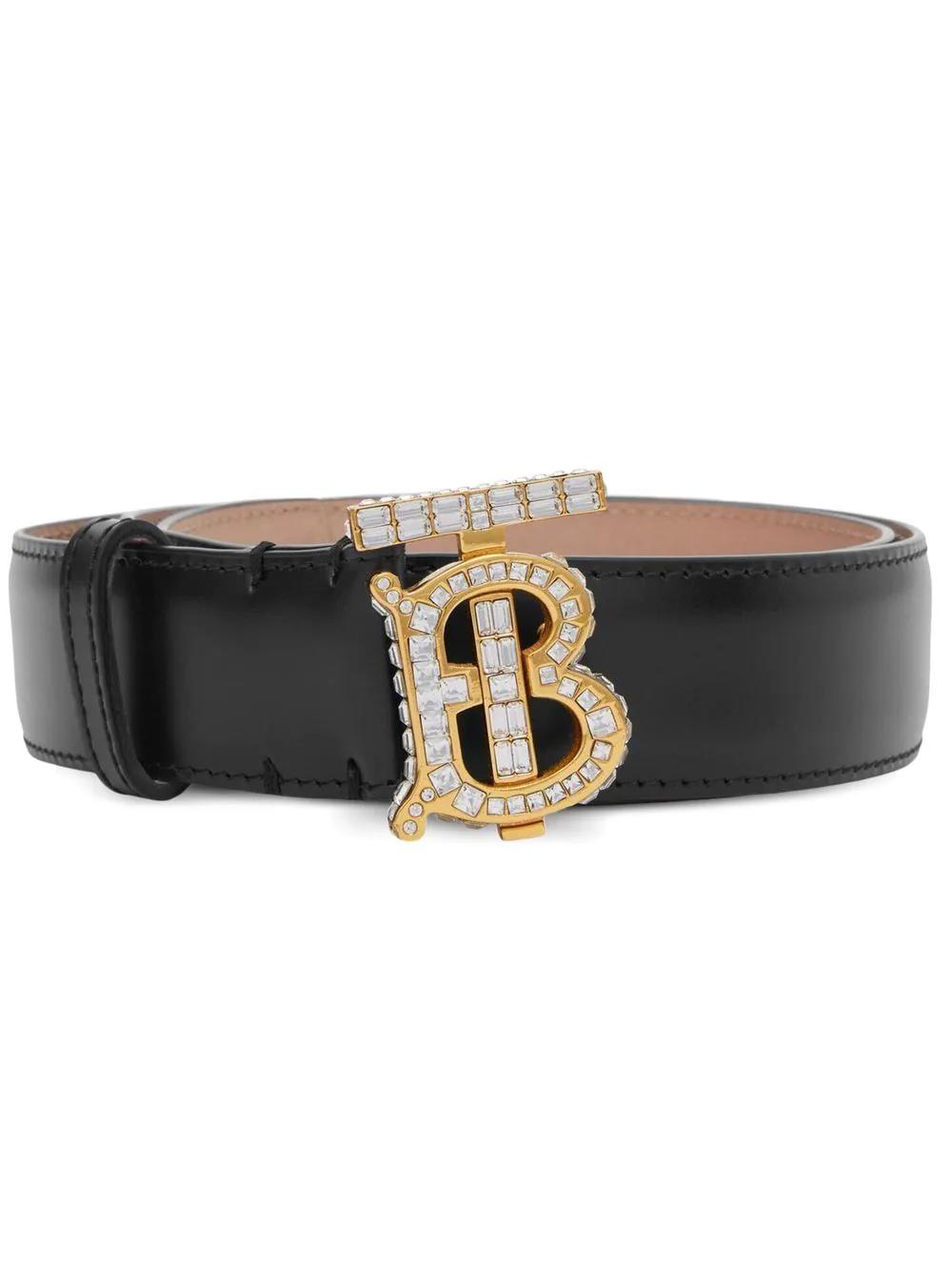 Burberry - Crystal Monogram Buckle Leather Belt