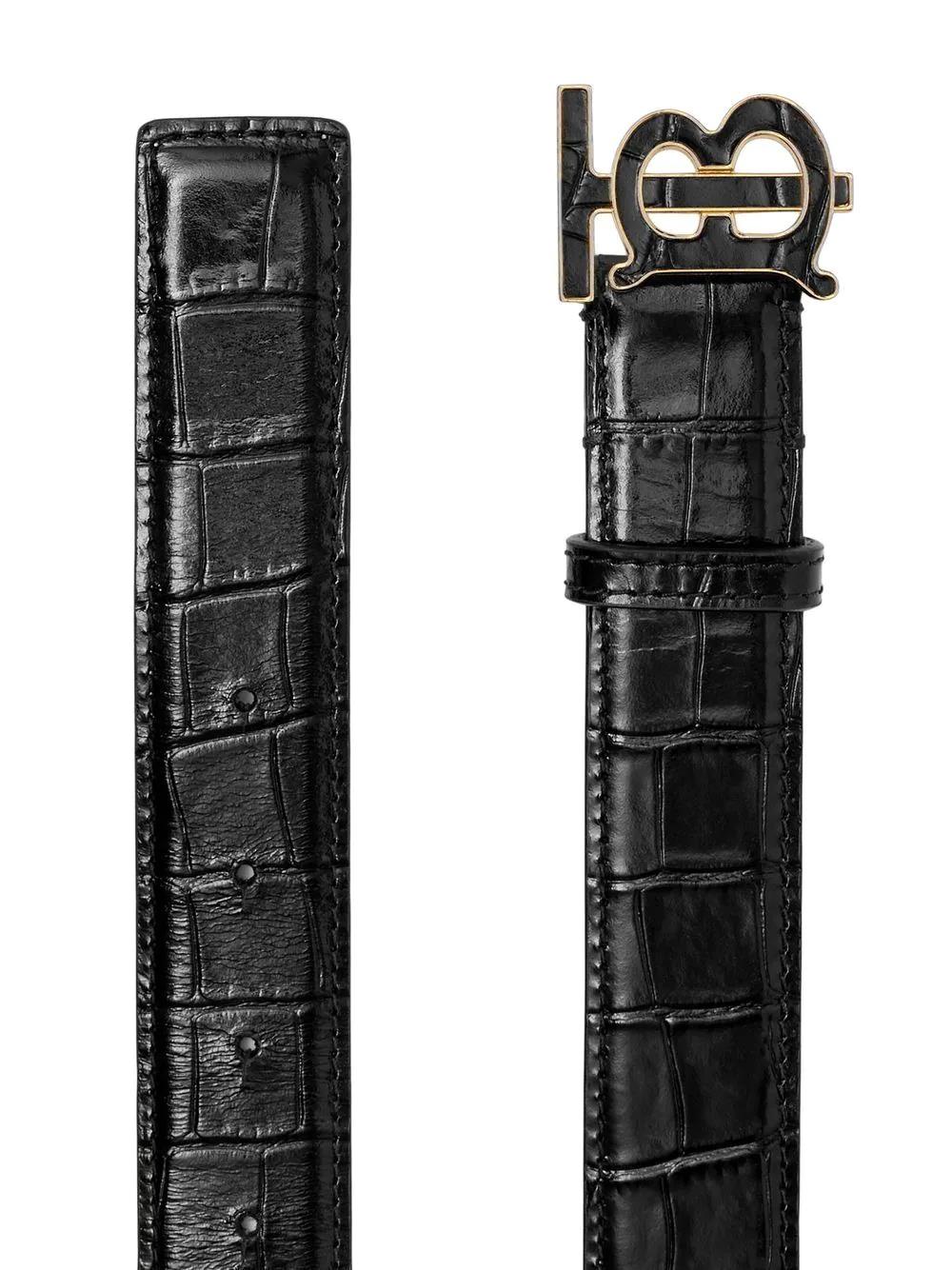 Burberry - crocodile-embossed leather belt with logo plaque
 - women