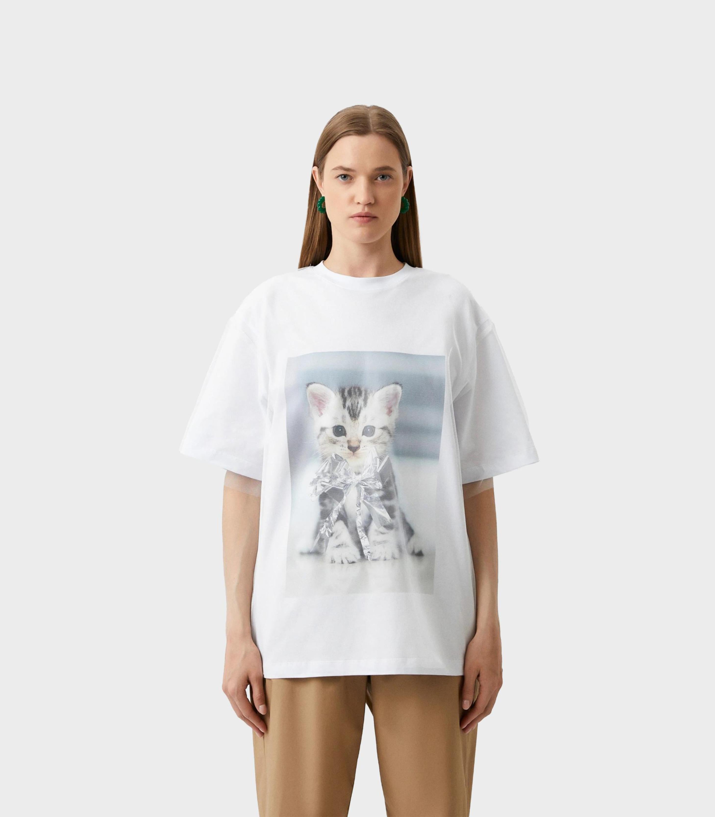 Msgm - cat graphic tulle t-shirt  - women