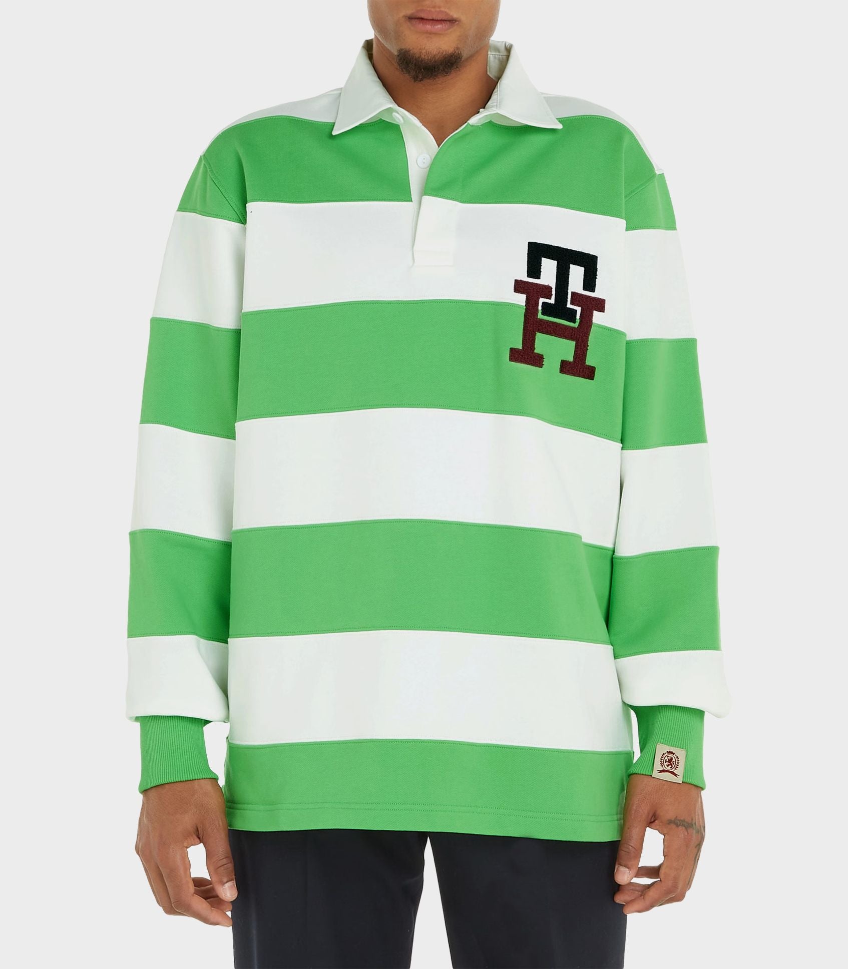 Tommy hilfiger - panelled stripe organic cotton rugby polo shirt - men  - men