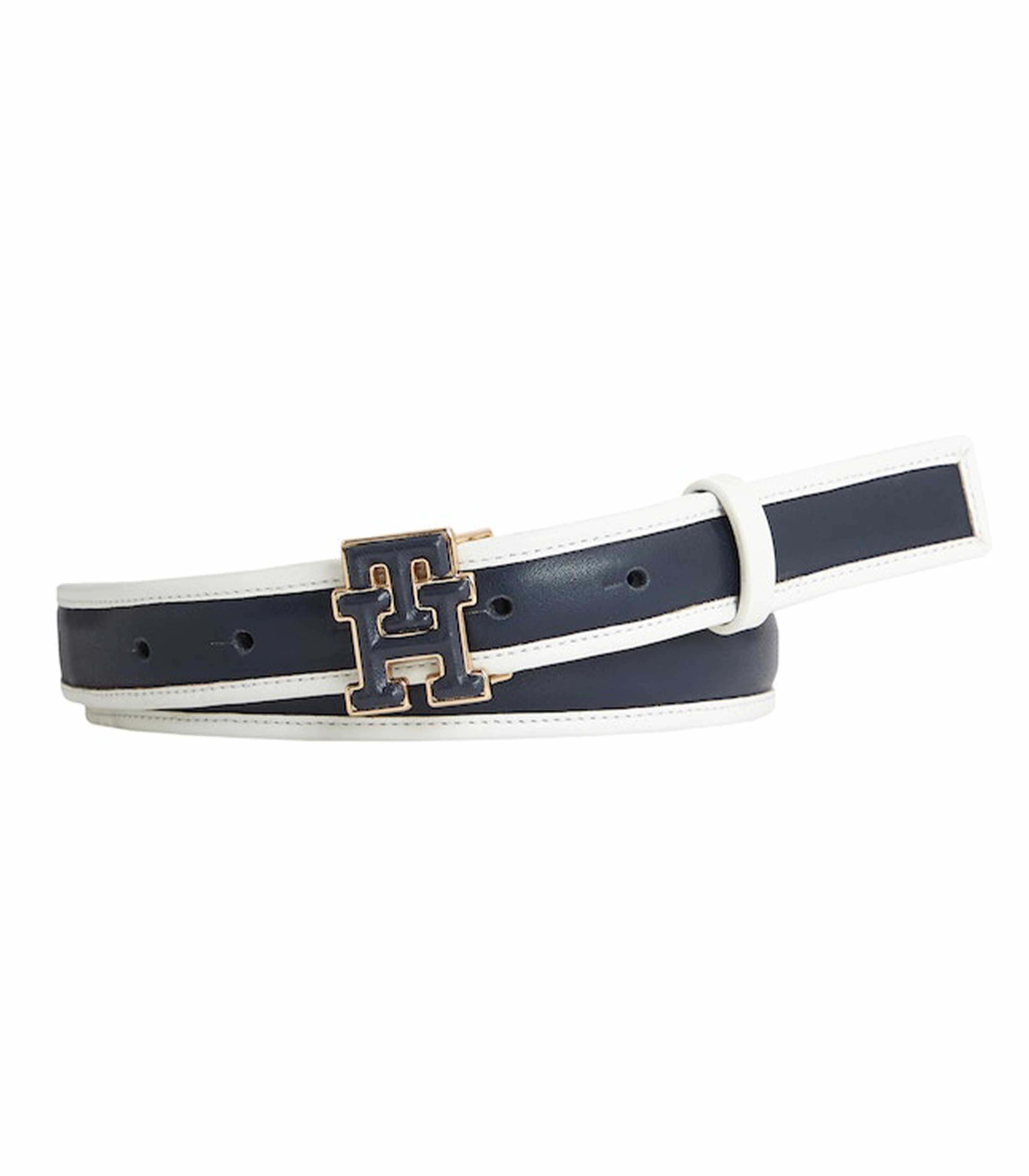 Tommy hilfiger - monogram buckle two-tone adjustable leather belt - women