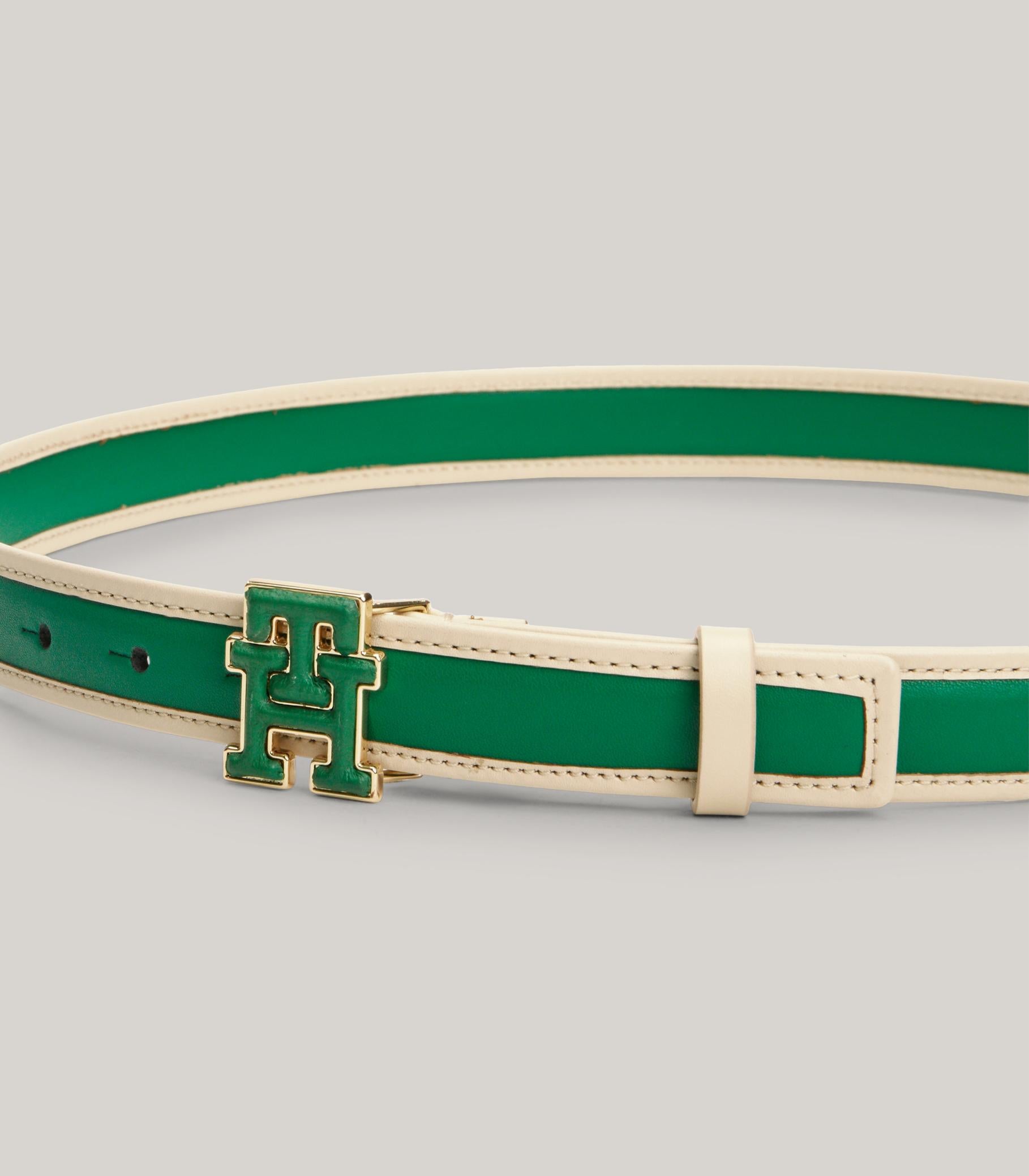 Tommy hilfiger - monogram buckle two-tone adjustable leather belt - women