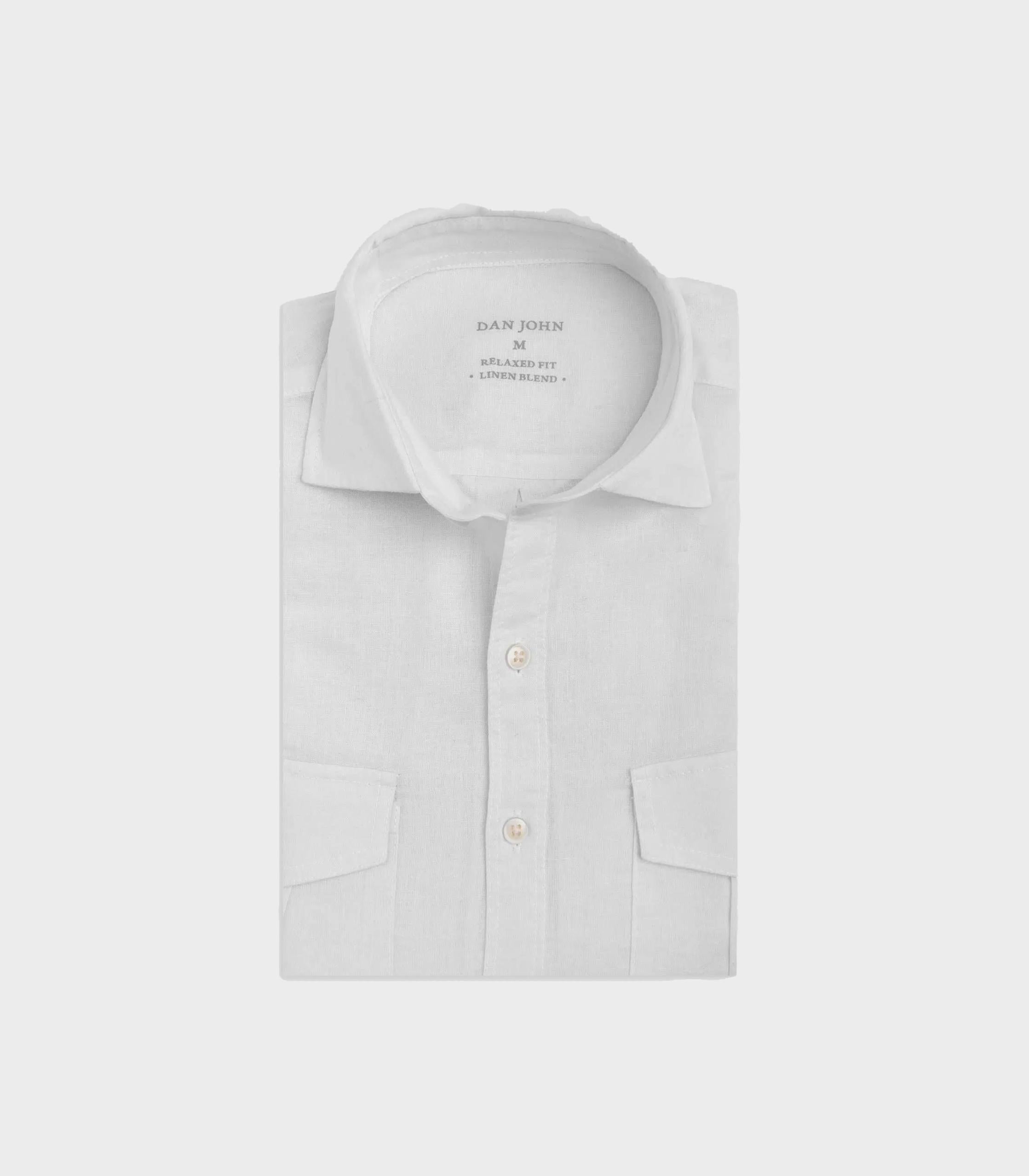 Dan john- white linen blend shirt with chest pockets - men