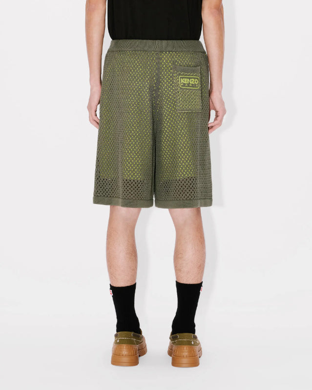 Kenzo Embroidered Knitted Crochet Shorts In Cotton Mesh
