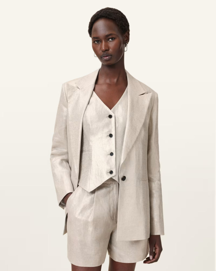 Fashion Grey Linen Blazer Womens Fonma Women's 2025 Summer Short