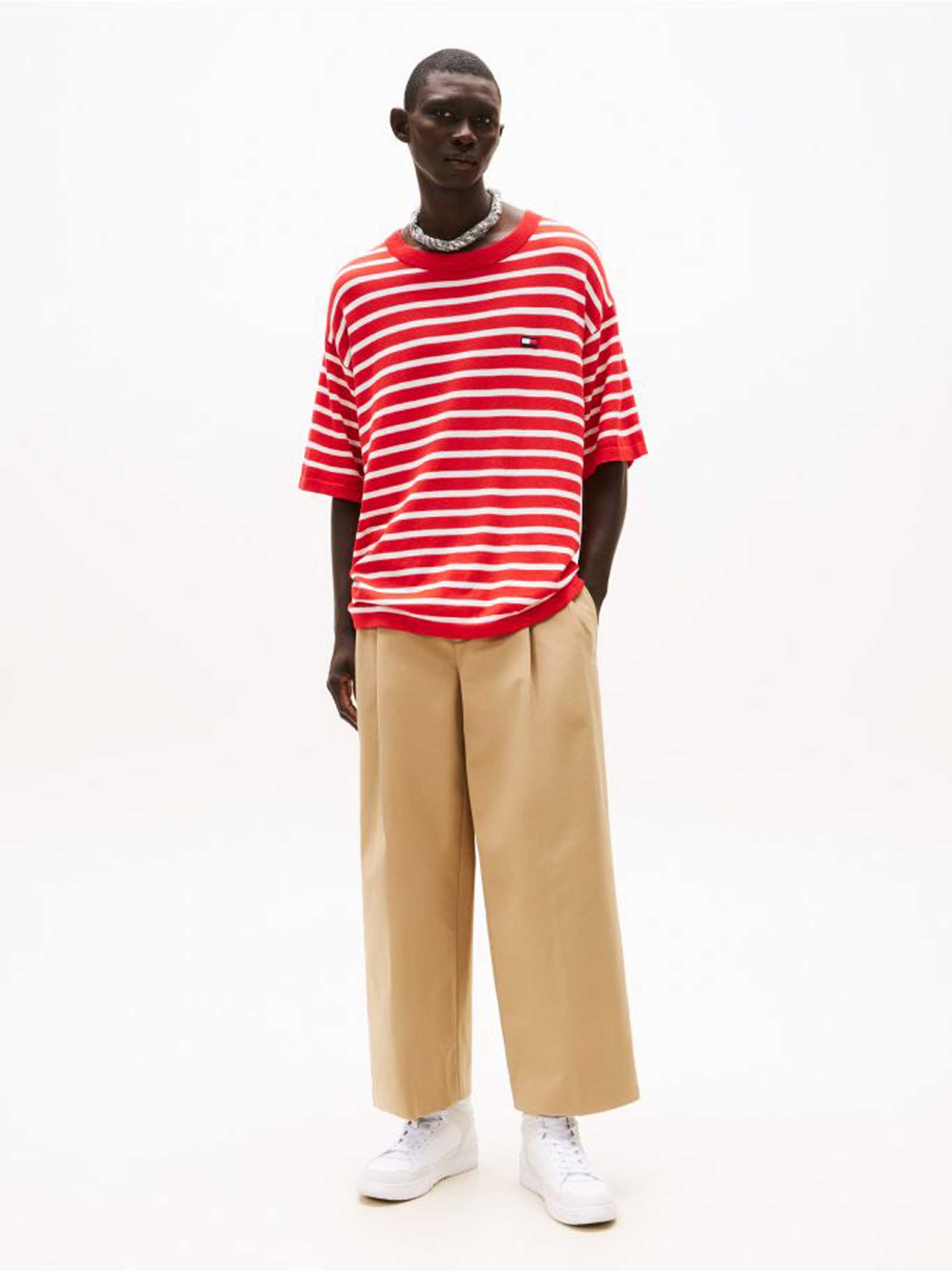 Fire Red / Ecru Stripe