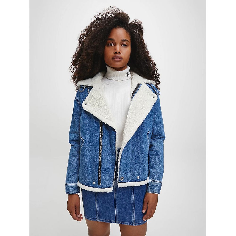 Calvin Klein Jeans - faux sherpa denim biker jacket - women - dstore online